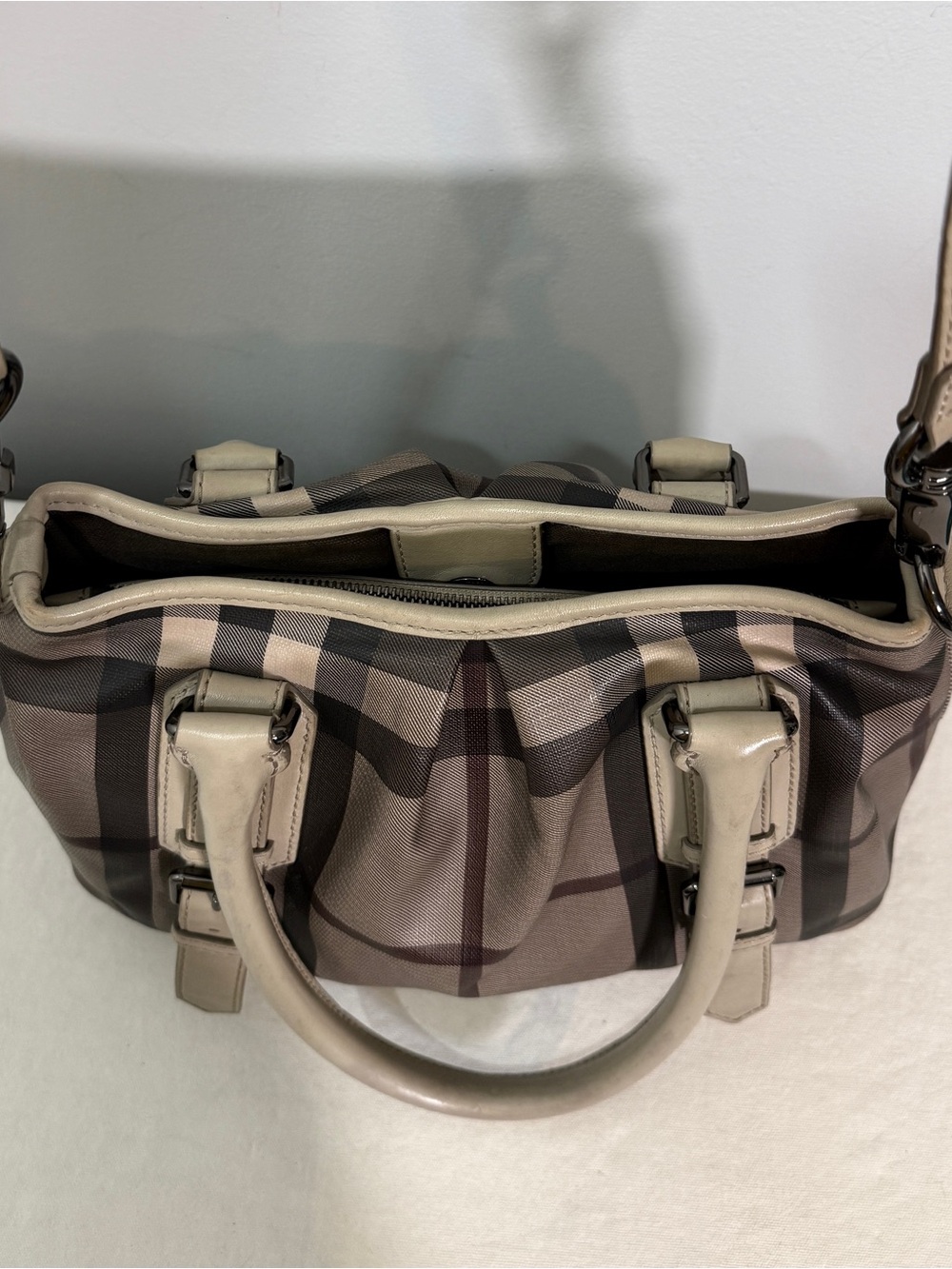 Burberry Smoked Check Satchel Crossbody Bag Multicolor & Dust Bag - Picture 8 of 17